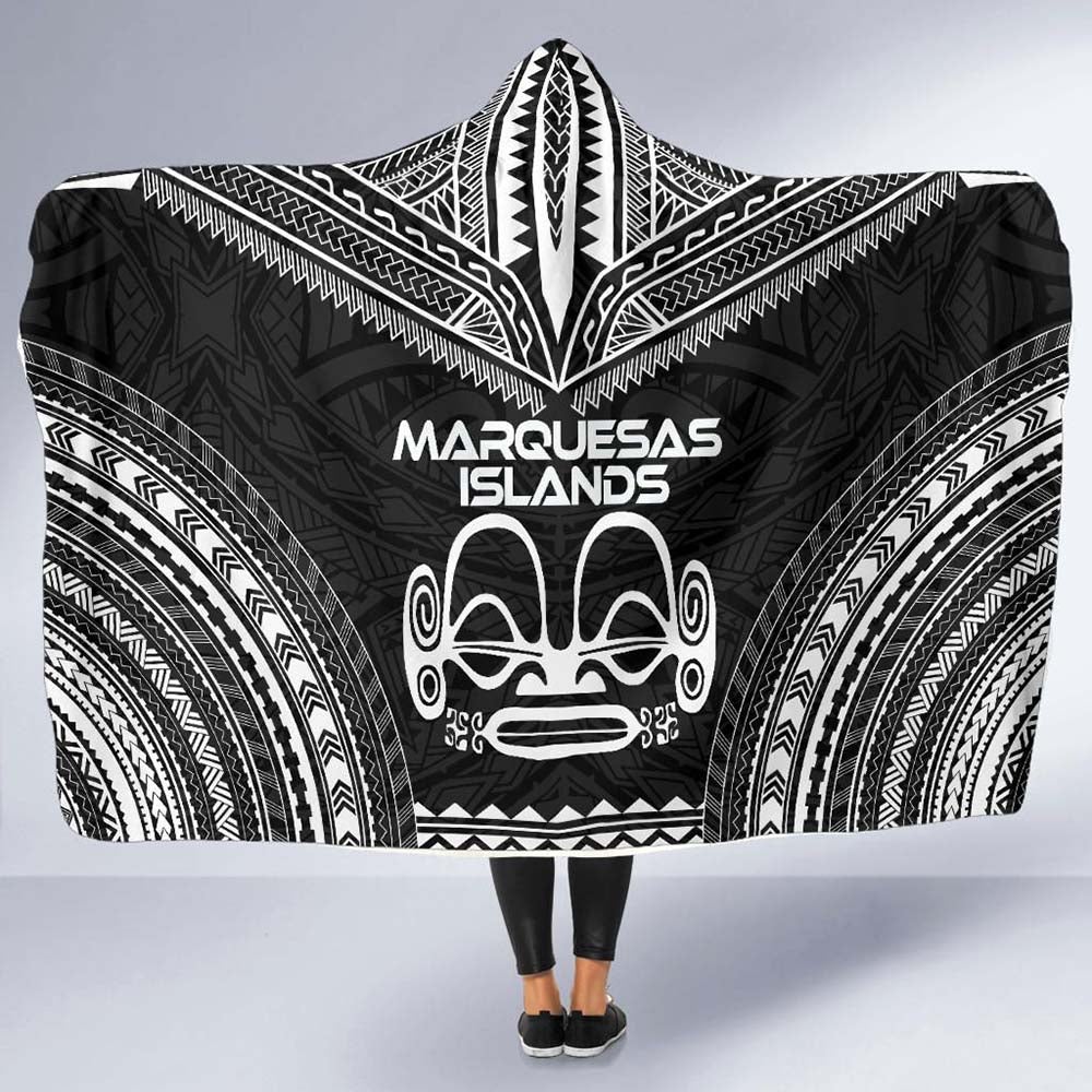 Marquesas Islands Polynesian Chief Hooded Blanket - Black Version
