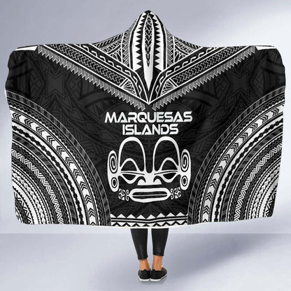Marquesas Islands Polynesian Chief Hooded Blanket - Black Version
