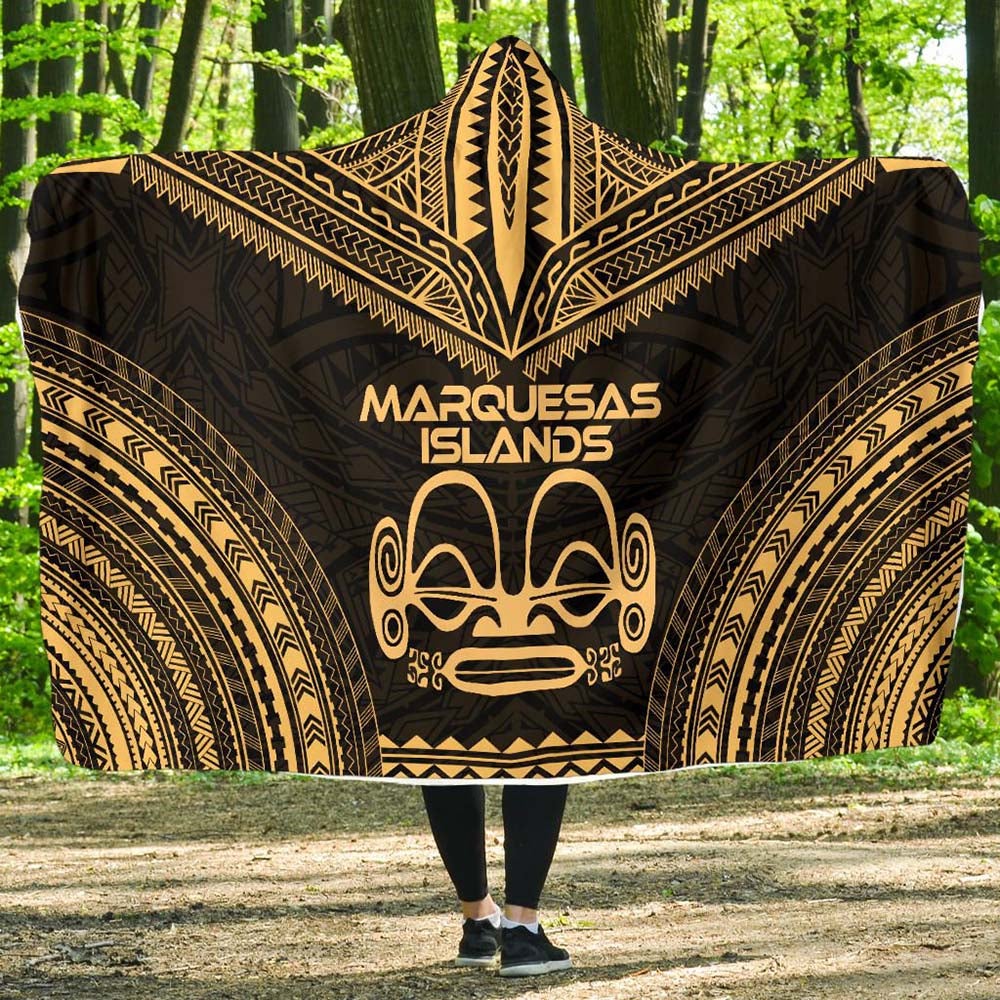 Marquesas Islands Polynesian Chief Hooded Blanket - Gold Version