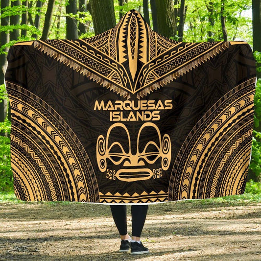Marquesas Islands Polynesian Chief Hooded Blanket - Gold Version