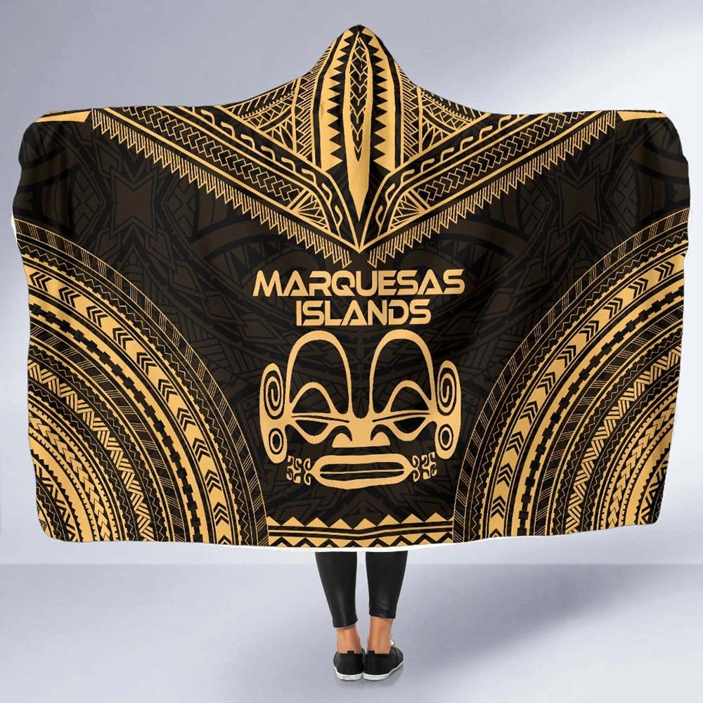 Marquesas Islands Polynesian Chief Hooded Blanket - Gold Version