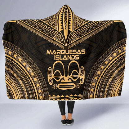 Marquesas Islands Polynesian Chief Hooded Blanket - Gold Version