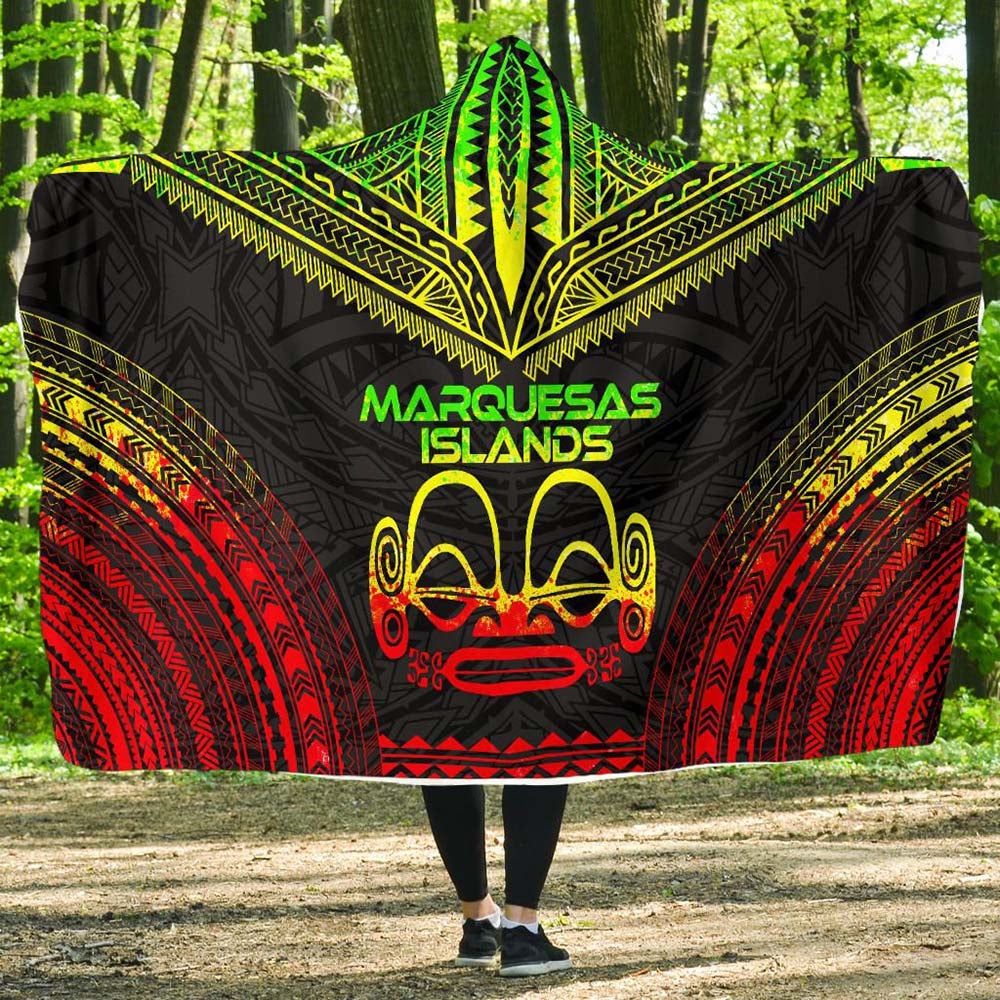 Marquesas Islands Polynesian Chief Hooded Blanket - Reggae Version