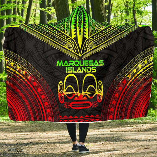 Marquesas Islands Polynesian Chief Hooded Blanket - Reggae Version
