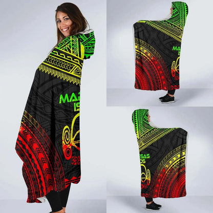 Marquesas Islands Polynesian Chief Hooded Blanket - Reggae Version