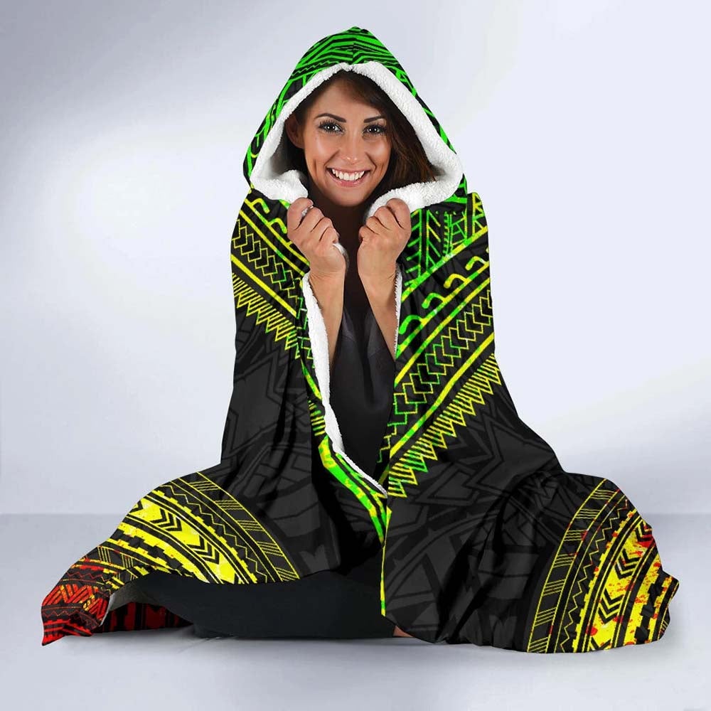 Marquesas Islands Polynesian Chief Hooded Blanket - Reggae Version