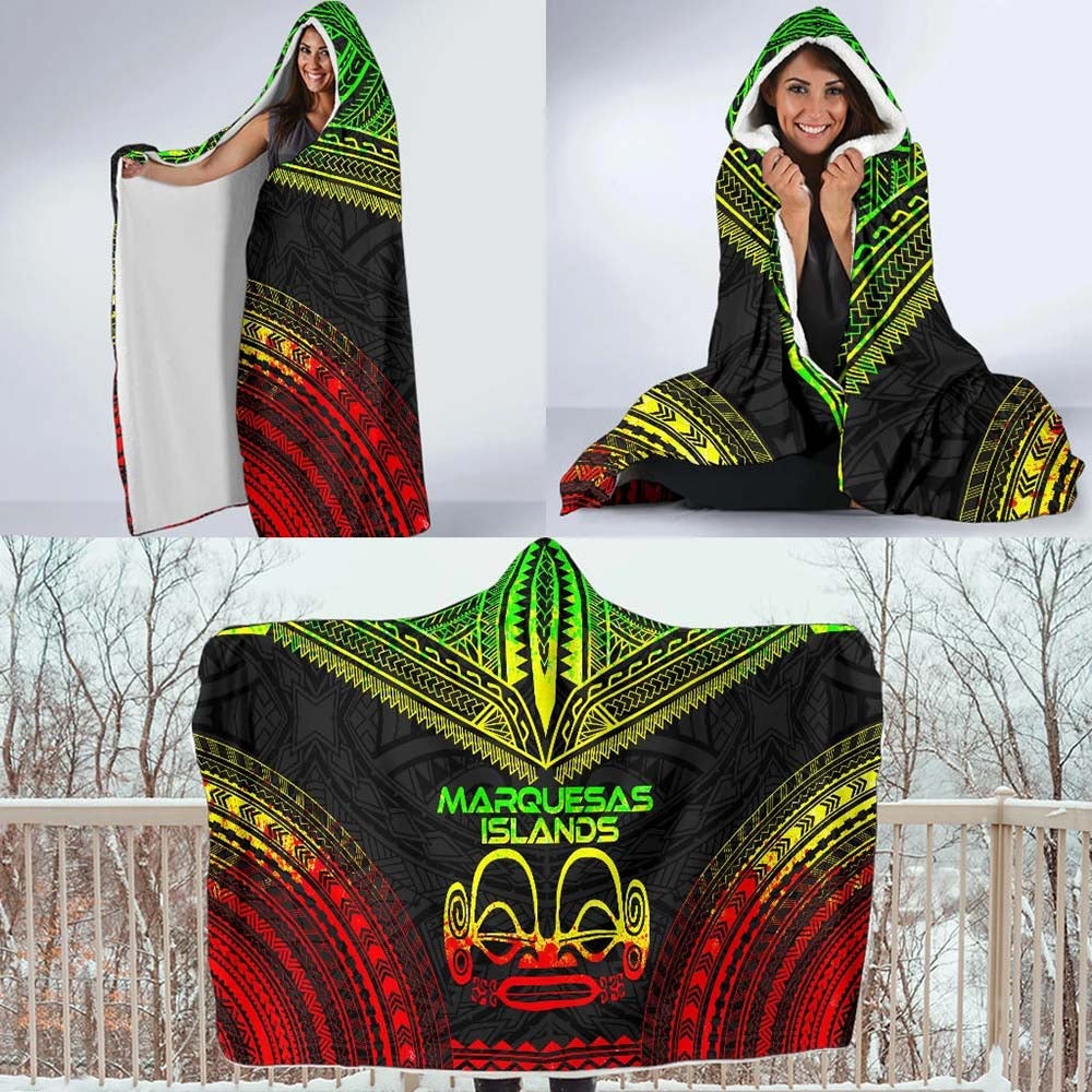Marquesas Islands Polynesian Chief Hooded Blanket - Reggae Version