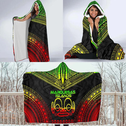 Marquesas Islands Polynesian Chief Hooded Blanket - Reggae Version