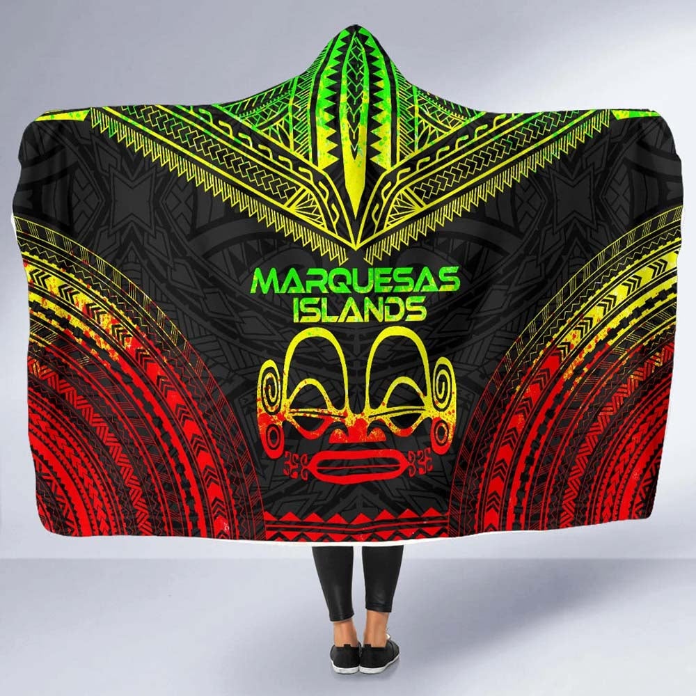 Marquesas Islands Polynesian Chief Hooded Blanket - Reggae Version