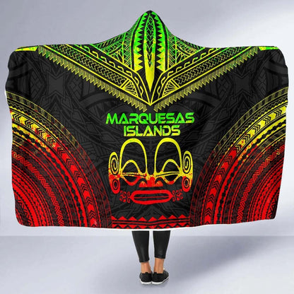 Marquesas Islands Polynesian Chief Hooded Blanket - Reggae Version