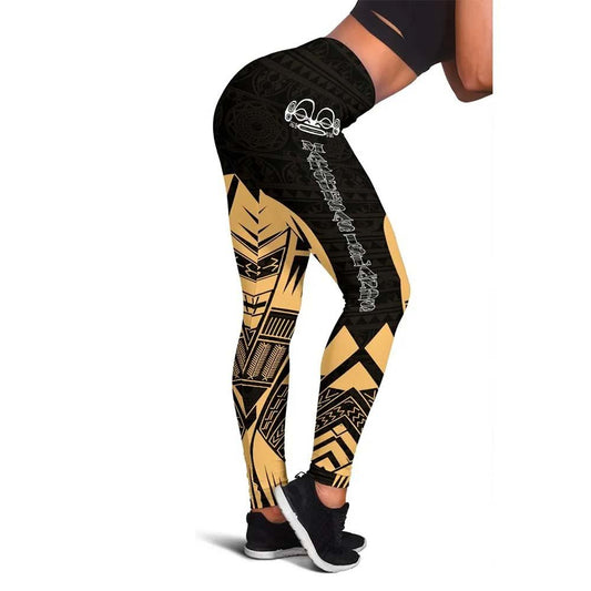 Marquesas Islands Polynesian Legging - Polynesian Tattoo Gold Version