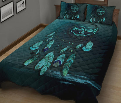 Marquesas Islands Polynesian Quilt Bed Set Dreamcatcher Blue