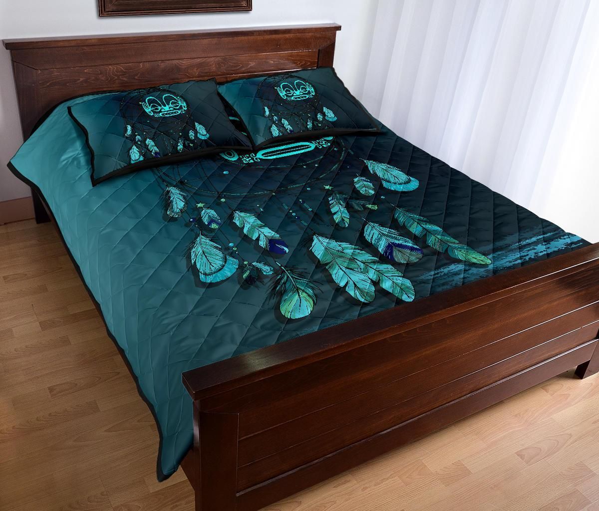 Marquesas Islands Polynesian Quilt Bed Set Dreamcatcher Blue