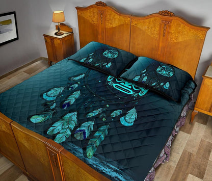 Marquesas Islands Polynesian Quilt Bed Set Dreamcatcher Blue