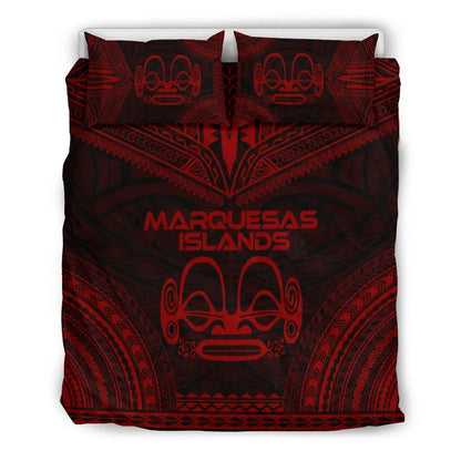 Marquesas Islands Polynesian Chief Duvet Cover Set - Red Version