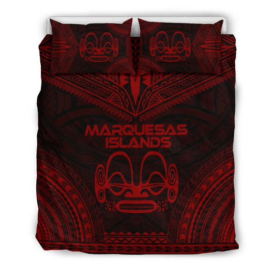 Marquesas Islands Polynesian Chief Duvet Cover Set - Red Version