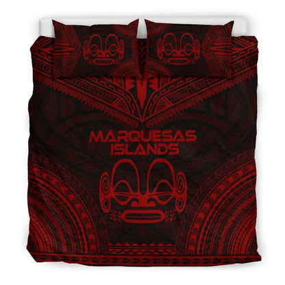 Marquesas Islands Polynesian Chief Duvet Cover Set - Red Version