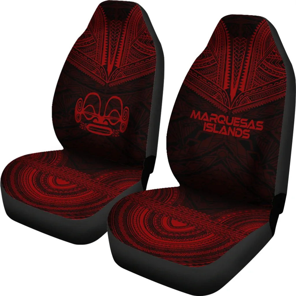 Marquesas Islands Car Seat Cover - Marquesas Islands Tiki Face Polynesian Chief Tattoo Deep Red Version