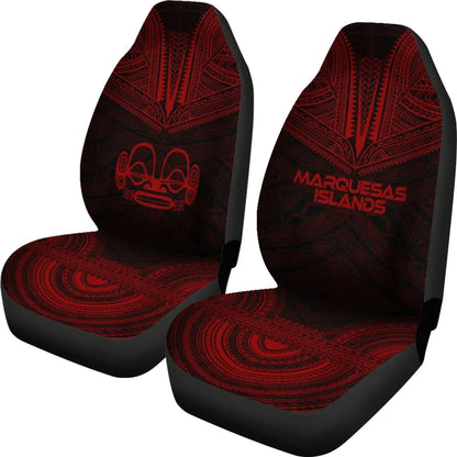Marquesas Islands Car Seat Cover - Marquesas Islands Tiki Face Polynesian Chief Tattoo Deep Red Version