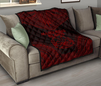 Marquesas Islands Premium Quilt - Marquesas Islands Tiki Face Polynesian Chief Dark Red Version