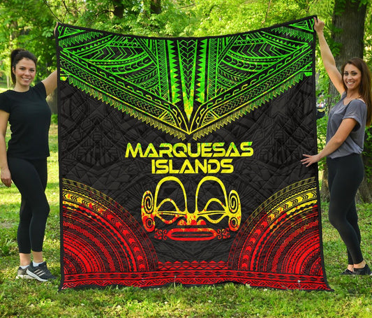 Marquesas Islands Premium Quilt - Marquesas Islands Tiki Face Polynesian Chief Reggae Version