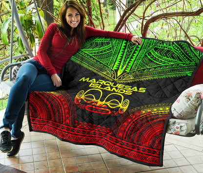 Marquesas Islands Premium Quilt - Marquesas Islands Tiki Face Polynesian Chief Reggae Version