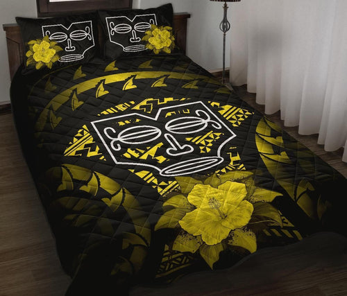 Marquesas Islands Polynesian Quilt Bed Set Hibiscus Yellow