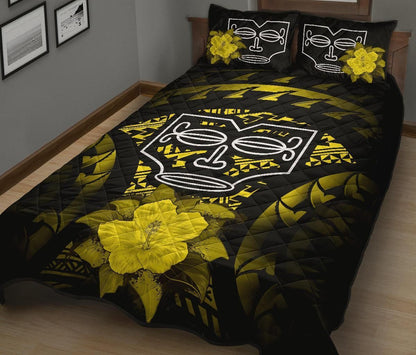 Marquesas Islands Polynesian Quilt Bed Set Hibiscus Yellow