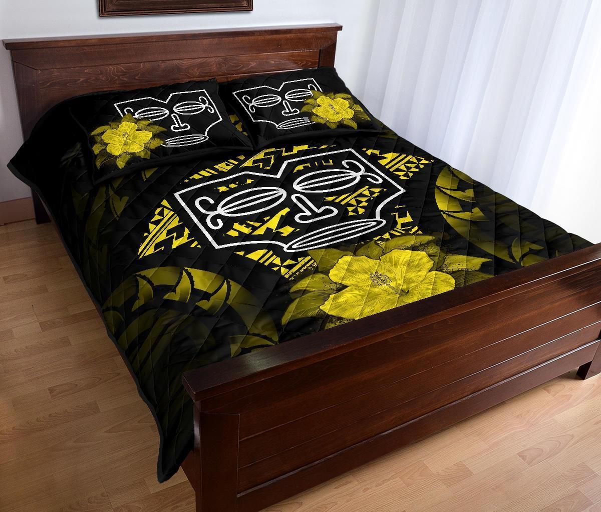 Marquesas Islands Polynesian Quilt Bed Set Hibiscus Yellow