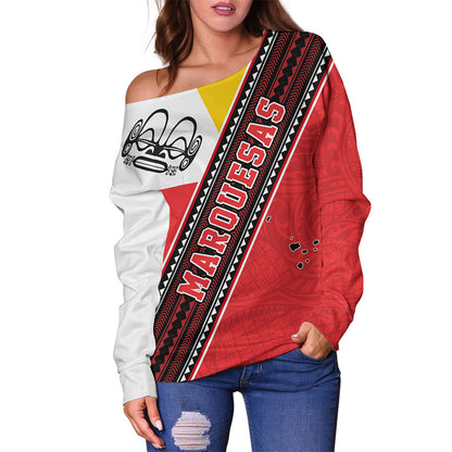 Marquesas Islands Off Shoulder Sweatshirt Flag And Coat Of Arms