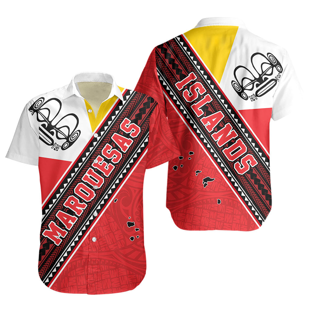 Marquesas Islands Short Sleeve Shirt Flag And Coat Of Arms
