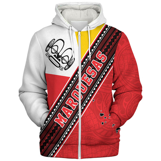 Marquesas Islands Sherpa Hoodie Flag And Coat Of Arms
