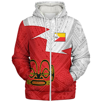 Marquesas Islands Sherpa Hoodie Polynesian Tattoo Flag And Coat Of Arms