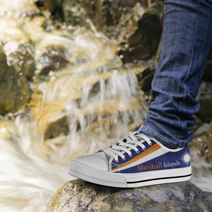 Marshall Islands Flag Low Top Canvas Shoes - Flag With Patterns