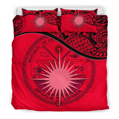 Marshall Islands Duvet Cover Set - Marshall Islands Coat Of Arms & Flag Red