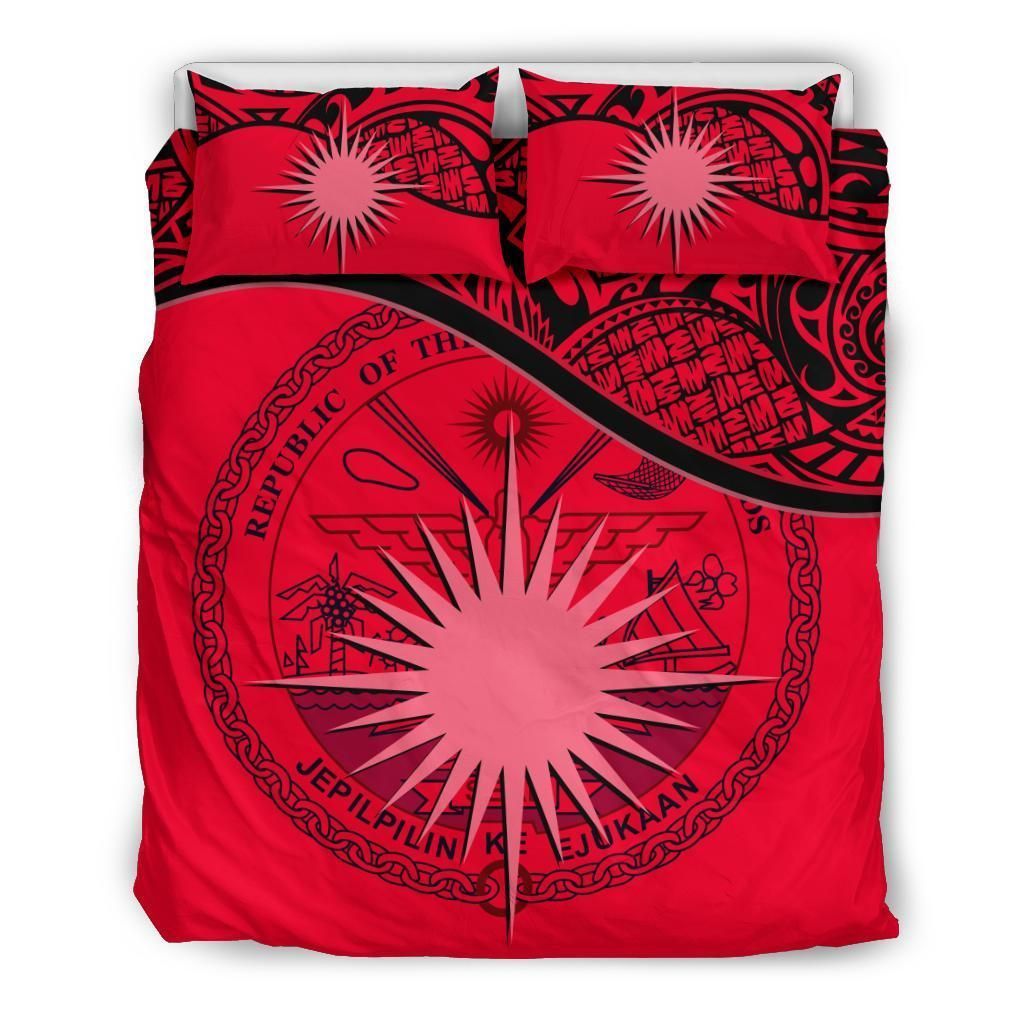 Marshall Islands Duvet Cover Set - Marshall Islands Coat Of Arms & Flag Red