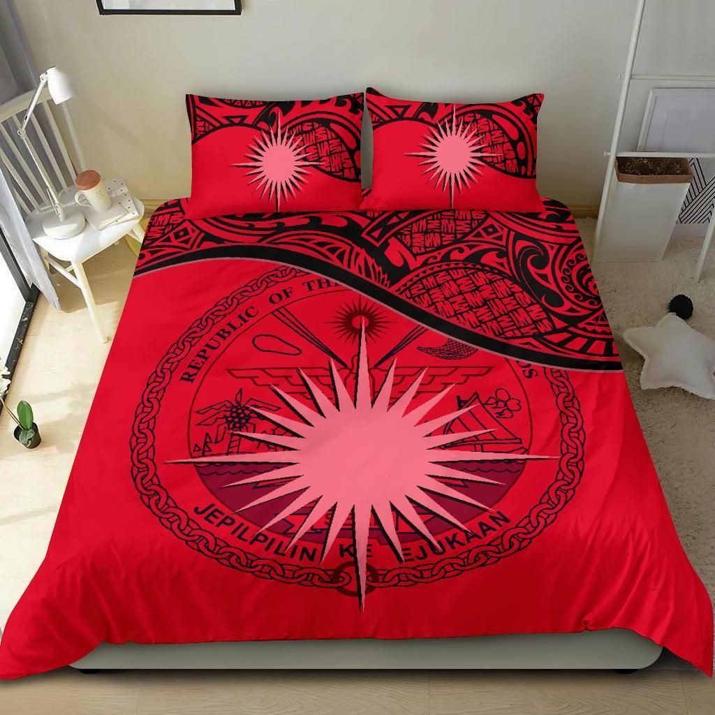 Marshall Islands Duvet Cover Set - Marshall Islands Coat Of Arms & Flag Red