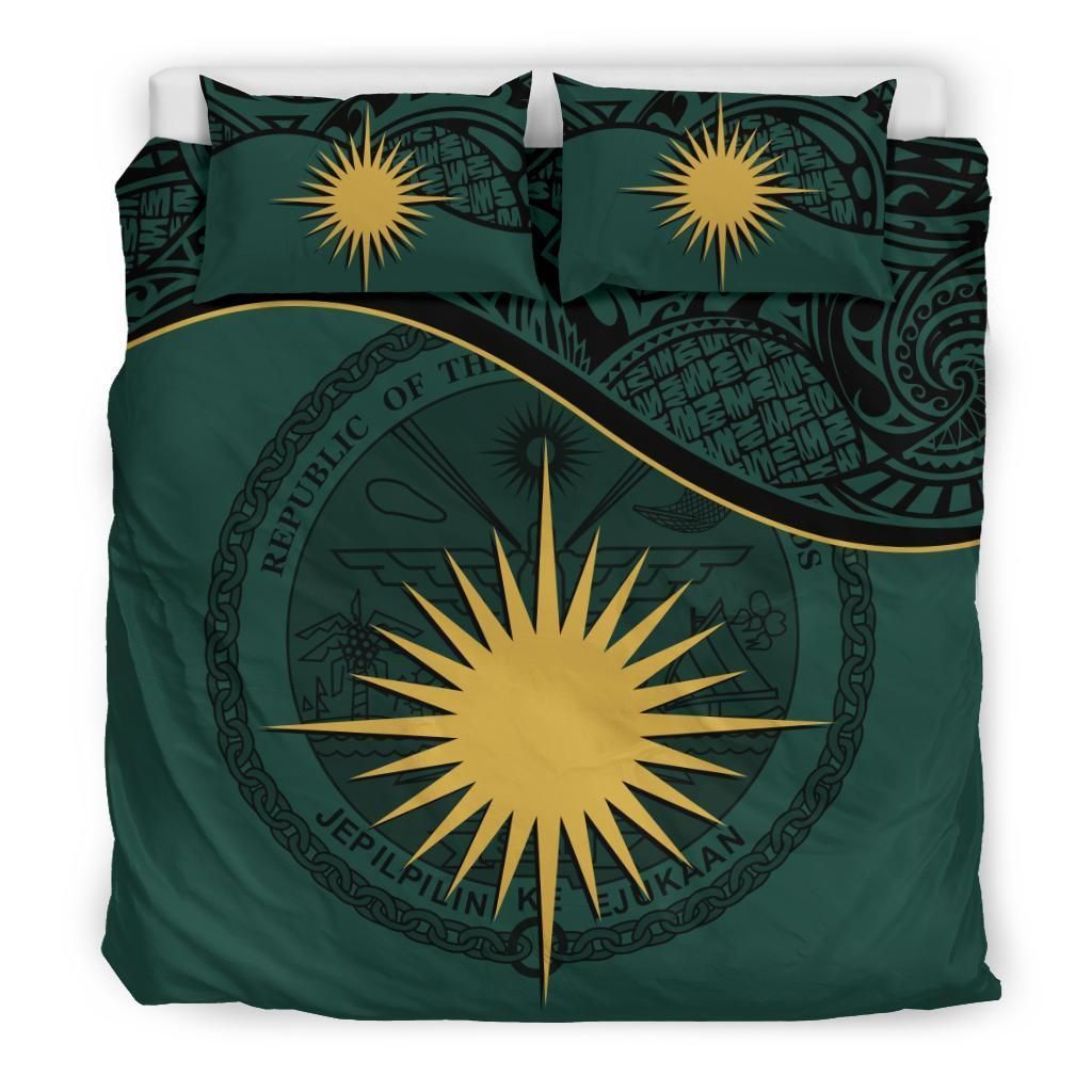 Marshall Islands Duvet Cover Set - Marshall Islands Coat Of Arms & Flag Green