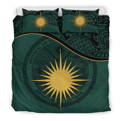 Marshall Islands Duvet Cover Set - Marshall Islands Coat Of Arms & Flag Green