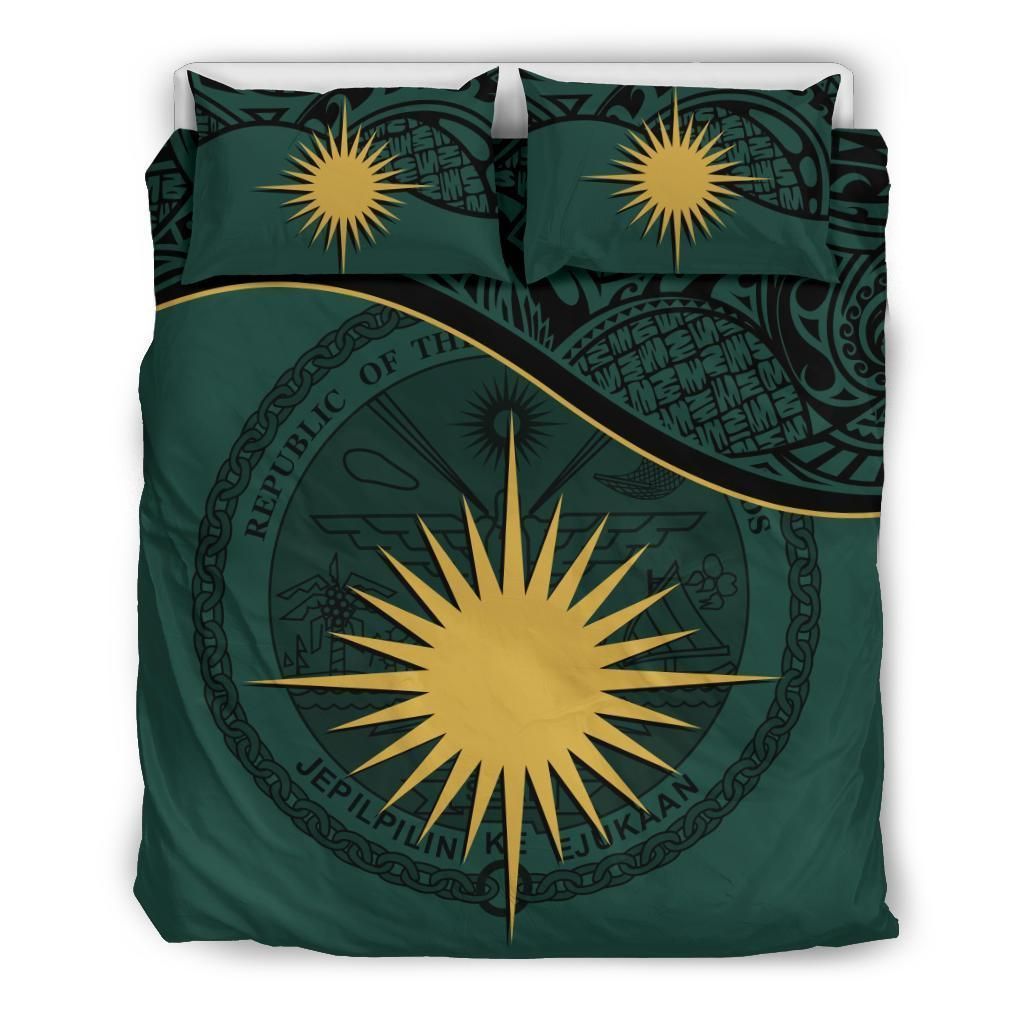 Marshall Islands Duvet Cover Set - Marshall Islands Coat Of Arms & Flag Green