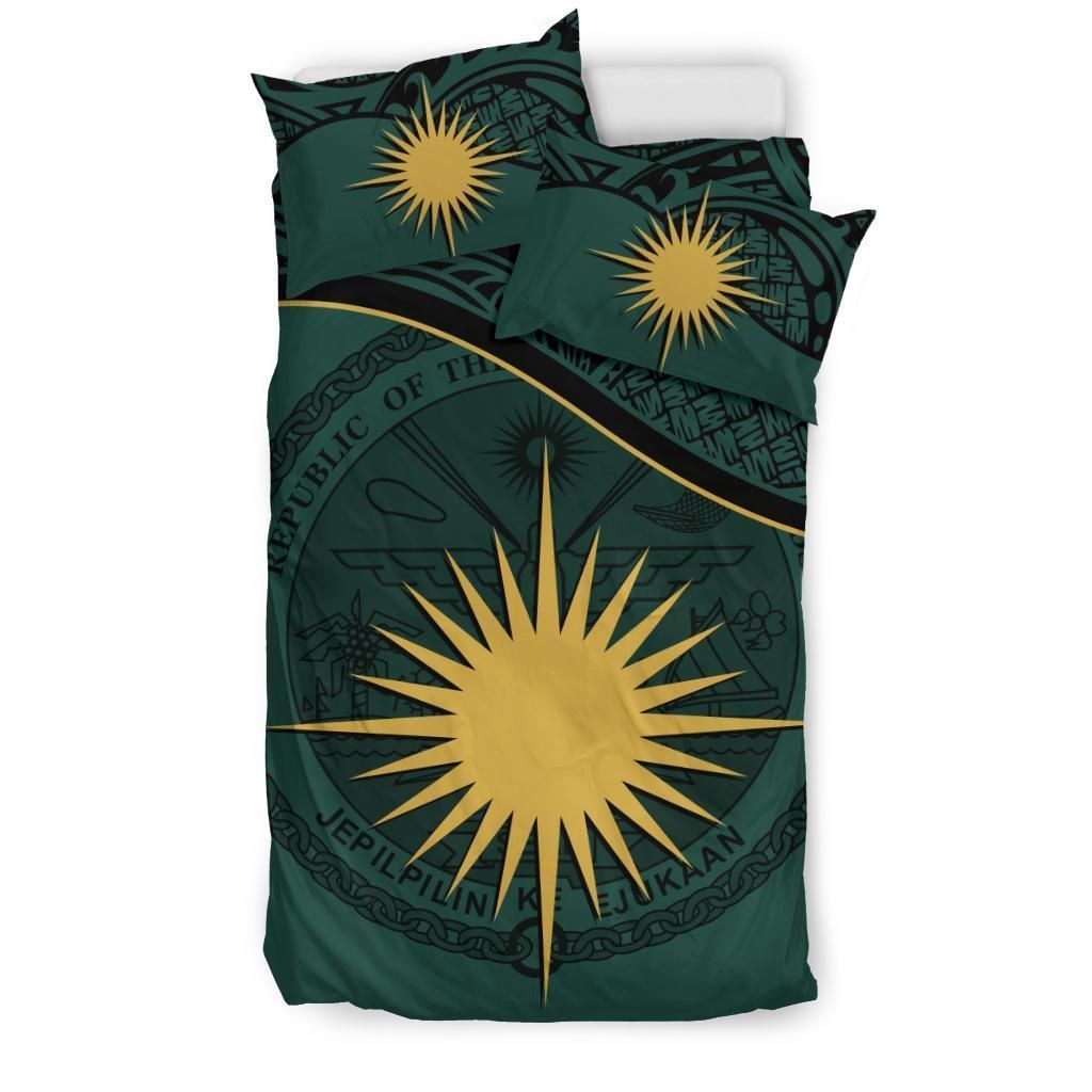 Marshall Islands Duvet Cover Set - Marshall Islands Coat Of Arms & Flag Green