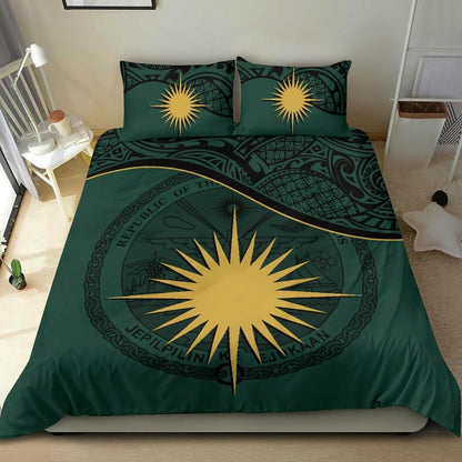 Marshall Islands Duvet Cover Set - Marshall Islands Coat Of Arms & Flag Green