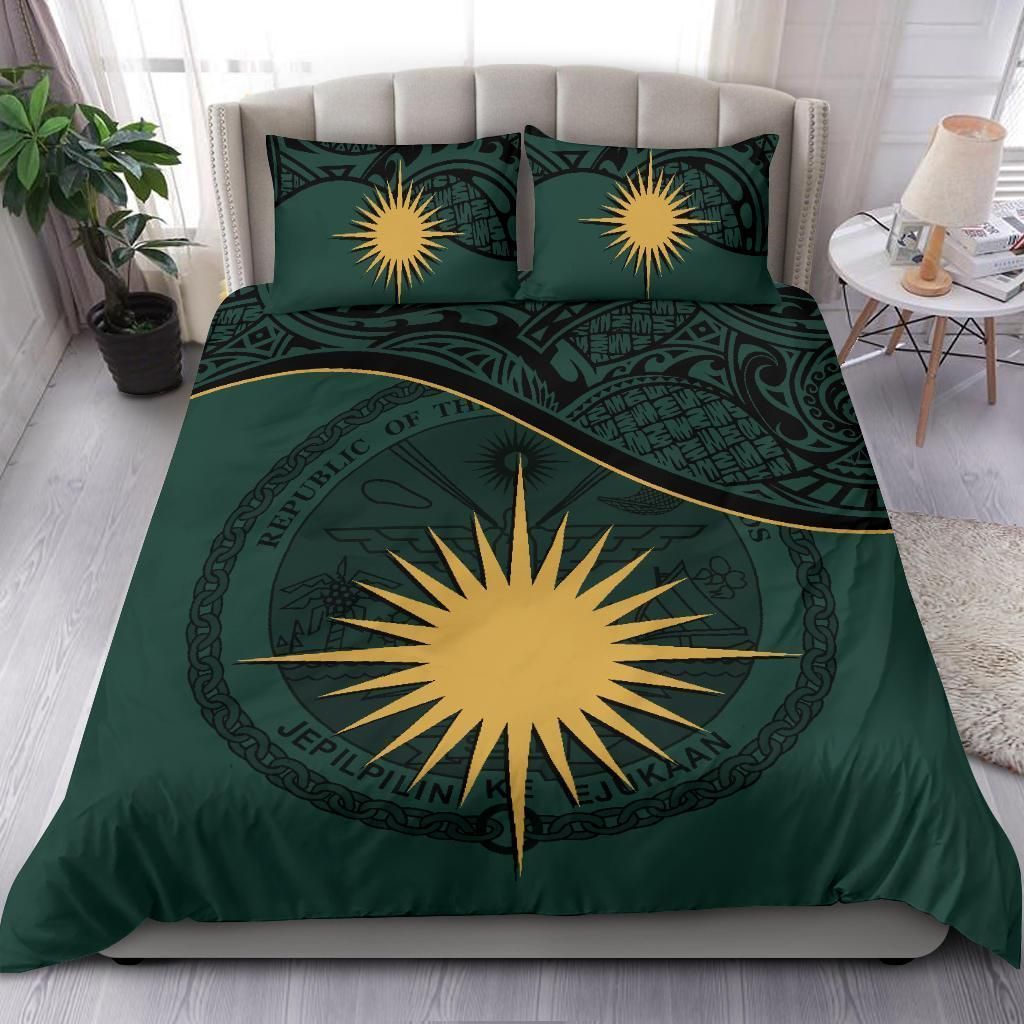 Marshall Islands Duvet Cover Set - Marshall Islands Coat Of Arms & Flag Green