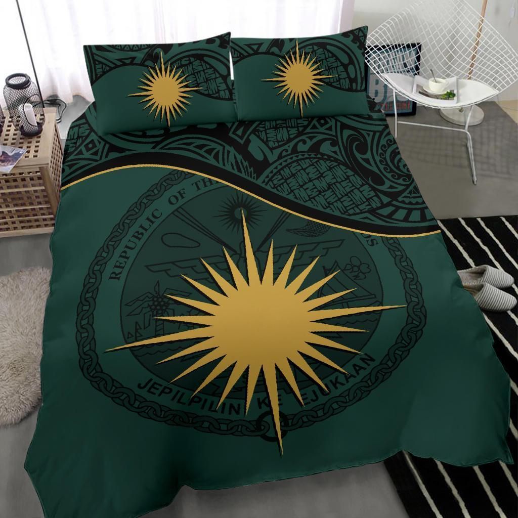 Marshall Islands Duvet Cover Set - Marshall Islands Coat Of Arms & Flag Green