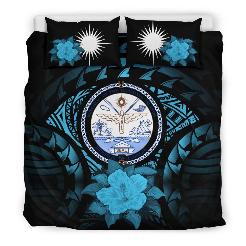 Marshall Islands Duvet Cover Set - Marshall Islands Seal & Blue Hibiscus
