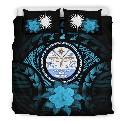 Marshall Islands Duvet Cover Set - Marshall Islands Seal & Blue Hibiscus