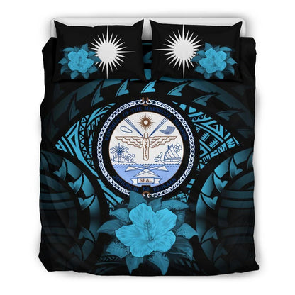 Marshall Islands Duvet Cover Set - Marshall Islands Seal & Blue Hibiscus