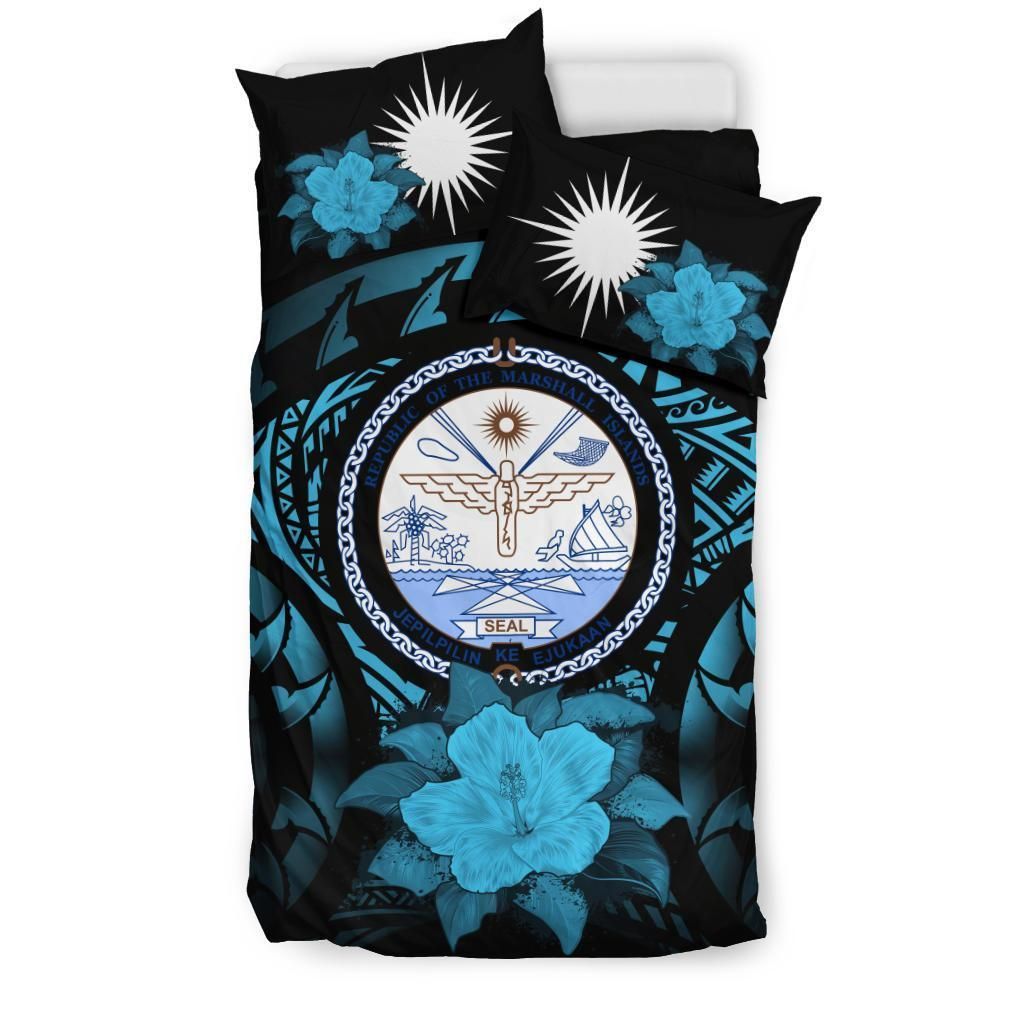 Marshall Islands Duvet Cover Set - Marshall Islands Seal & Blue Hibiscus
