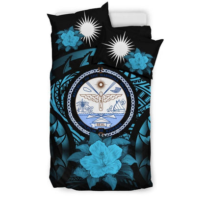 Marshall Islands Duvet Cover Set - Marshall Islands Seal & Blue Hibiscus