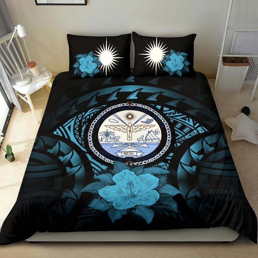 Marshall Islands Duvet Cover Set - Marshall Islands Seal & Blue Hibiscus